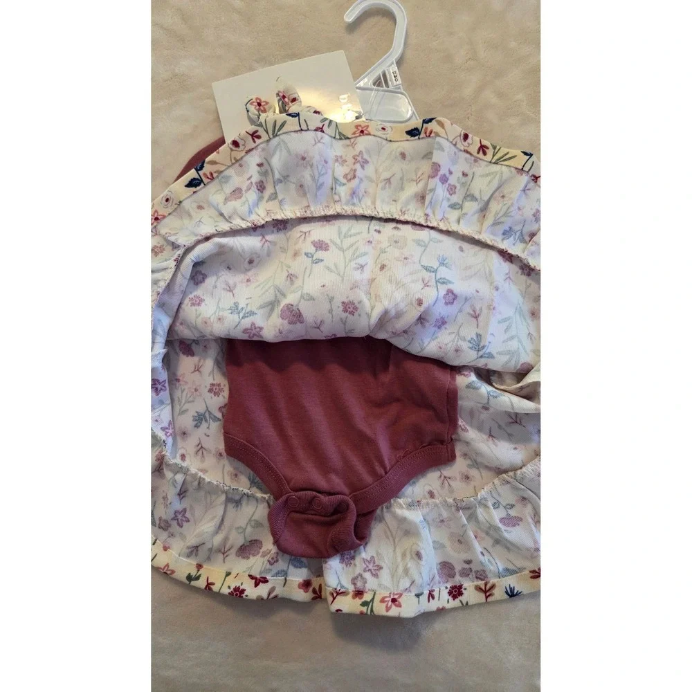 NWT Btween Baby 12M Spring Floral Dress Set Bodysuit Bows & Tights - Picture 7 of 7